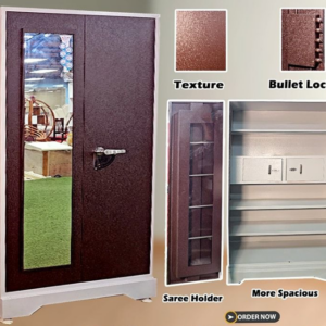 SAREE MODEL Double door steel bero with front mirror texture paint, Bullet Lock