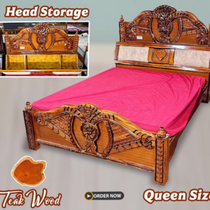 Bombay Teak Wood Double Cot with Head Storage Queen Size