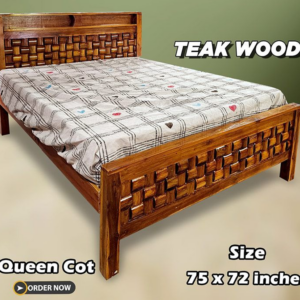 Teak Wood Double Cot Queen size with Phone Rack
