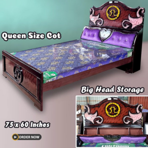 New Cushion Wooden Double Cot Queen size with Head storage